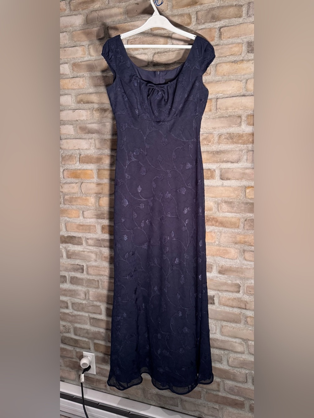 Navy Floral Embroidered Maxi Dress with Scoop Neck